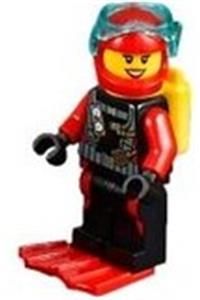 Scuba Diver Minifigure - Female scuba diver wearing yellow airtanks and flippers - cty0602