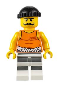 Jail Prisoner Minifigure - Police officer with jail prisoner 92116 undershirt, striped legs, and a black knit cap - cty0612
