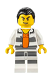 Minifigure with jail prisoner shirt featuring prison stripes and orange undershirt, striped legs, and combed hair - cty0613