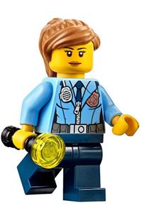 Police - City Officer Female, Jacket with Dark Blue Tie, Radio and Gold Badge, Dark Blue Legs, Medium Nougat Ponytail and Swept Sideways Fringe cty0620