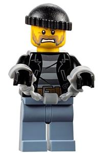 Bandit Minifigure - Male city bandit policeman with a brown and gray beard wearing a black knit cap - cty0621