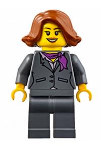 Female in Gray Jacket with Magenta Scarf - Female minifigure with dark bluish gray jacket and magenta scarf, dark bluish gray legs, and dark orange short hair - cty0623