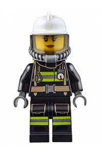 Fire - Reflective Stripes with Utility Belt, White Fire Helmet, Breathing Neck Gear with Airtanks, Trans Black Visor, Peach Lips Smile cty0638
