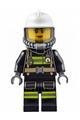 Firefighter with white fire helmet, reflective stripes, utility belt, breathing neck gear with airtanks, trans black visor - cty0638