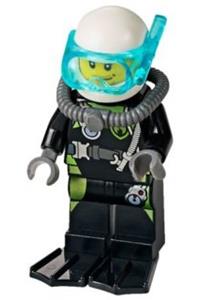 Fire - Scuba Diver, Black Flippers, Dark Bluish Gray Scuba Tank, White Helmet, Trans-Light Blue Scuba Mask cty0639