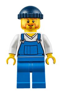 Fire Lighthouse Keeper Minifigure - Lighthouse keeper in blue overalls over a V-neck shirt, with blue legs and a dark blue knit cap - cty0648