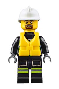 Fire - Reflective Stripes with Utility Belt and Flashlight, Life Jacket, White Fire Helmet, Brown Moustache and Goatee cty0649