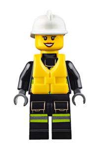 Fire - Reflective Stripes with Utility Belt and Flashlight, Life Jacket, White Fire Helmet, Peach Lips Open Mouth Smile cty0650