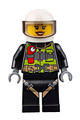 Firefighter with a white helmet, trans-brown visor, and a utility belt with a flashlight, featuring reflective stripes and peach lips - cty0651