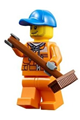 Tow truck driver with orange chest pocket zippers, belt over dark gray hoodie, orange legs, and blue cap with hole - cty0674