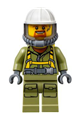 Volcano Explorer - Male Worker, Suit with Harness, Construction Helmet, Breathing Neck Gear with Yellow Airtanks, Trans-Black Visor, Goatee - cty0685