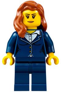 Businesswoman Minifigure - Female businesswoman in dark blue pants suit, with peach lips and dark orange hair over shoulder - cty0691