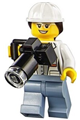 Female scientist volcano explorer with long hair wearing a white construction helmet - cty0693