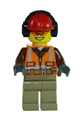 Construction Worker - Orange Zipper, Safety Stripes, Belt, Brown Shirt, Dark Tan Legs, Red Construction Helmet, Headphones, Sunglasses - cty0699