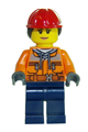 Construction Worker - Chest Pocket Zippers, Belt over Dark Gray Hoodie, Red Construction Helmet with Long Hair, Peach Lips - cty0700