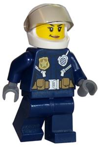 Police - City Leather Jacket with Gold Badge and Utility Belt, White Helmet, Trans-Black Visor, Peach Lips Smirk cty0702