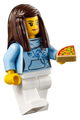 Pizza Van Customer Female, Bright Light Blue Hoodie with Swirl Flower Pattern, Dark Brown Hair - cty0710