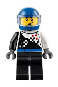Buggy Driver Minifigure - Driver in blue helmet with checkered race torso, wearing black legs, ready to steer the buggy - cty0712