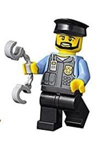 Police Officer Minifigure - Police officer with black cap and legs, wearing a beard - cty0716