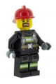 Minifigure with a dark red fire helmet, brown beard, and reflective stripes with utility belt - cty0717