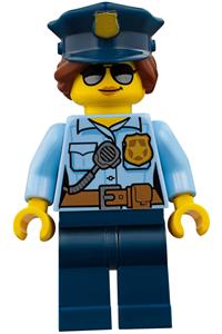 Police - City Officer Female, Bright Light Blue Shirt with Badge and Radio, Dark Blue Legs, Dark Blue Police Hat, Sunglasses cty0732