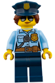Police - City Officer Female, Bright Light Blue Shirt with Badge and Radio, Dark Blue Legs, Dark Blue Police Hat, Sunglasses - cty0732