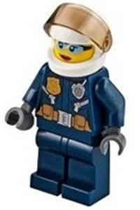 Helicopter Pilot Minifigure - Female police helicopter pilot in City uniform with light blue glasses - cty0733