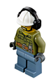 Male volcano explorer with a black angular beard wearing a shirt with belt, radio, and a white construction helmet with black ear protector/headphones - cty0740