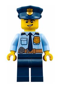 Police - City Shirt with Dark Blue Tie and Gold Badge, Dark Tan Belt with Radio, Dark Blue Legs, Police Hat with Gold Badge, Lopsided Grin cty0743