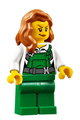 Female City Bandit police officer with green overalls, dark orange hair over shoulder and a peach lips smirk - cty0745