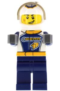 Dragster Race Car Driver Minifigure - Race car driver with a Dragster theme, featuring GEAR logo - cty0749