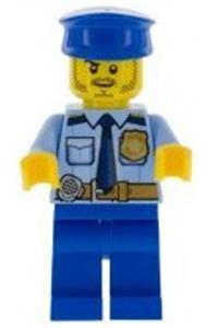 Police - City Shirt with Dark Blue Tie and Gold Badge, Dark Tan Belt with Radio, Blue Legs, Blue Police Hat, Black Stubble and Raised Right Eyebrow cty0752