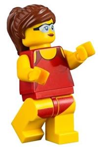 Beachgoer Minifigure - Female beachgoer in a red swimsuit accessorized with light blue glasses - cty0759