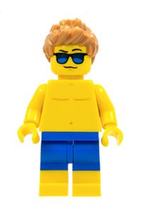 Beachgoer Minifigure - A male beachgoer wearing blue swim trunks and sunglasses - cty0760