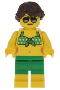 Beachgoer Minifigure - Beachgoer in green bikini top and shorts - cty0763