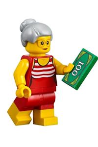 Beachgoer Minifigure - Female beachgoer with gray hair wearing a red old-fashioned swimsuit - cty0766