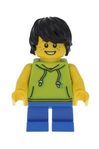 Beachgoer Minifigure - Boy beachgoer wearing a lime hoodie with blue legs - cty0771