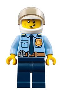 Police - City Officer Shirt with Dark Blue Tie and Gold Badge, Dark Tan Belt with Radio, Dark Blue Legs, White Helmet cty0772