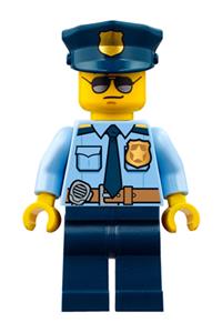 Police - City Officer Shirt with Dark Blue Tie and Gold Badge, Dark Tan Belt with Radio, Dark Blue Legs, Police Hat with Gold Badge, Sunglasses cty0778