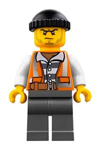 Police - City Bandit Crook Orange Vest, Dark Bluish Gray Legs, Black Knit Cap, Beard Stubble and Scowl cty0779