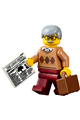 Visitor at the city newsstand wearing a medium nougat argyle sweater, with dark red legs and light bluish gray hair - cty0786