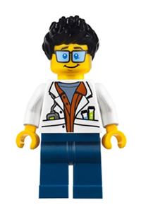 City Jungle Scientist - White Lab Coat with Test Tubes, Dark Blue Legs, Black Ruffled Hair cty0788