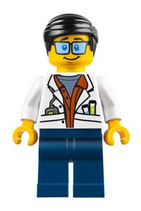 City Jungle Scientist - White Lab Coat with Test Tubes, Dark Blue Legs, Black Smooth Hair cty0789