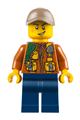 Jungle explorer with a dark orange jacket with pouches, dark blue legs, dark tan cap, and cheek scuff - cty0790