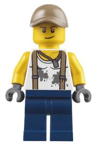 City Jungle Engineer - White Shirt with Suspenders and Dirt Stains, Dark Blue Legs, Dark Tan Cap with Hole, Smirk cty0802