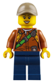Female City Jungle Explorer in a dark orange shirt with green strap, dark blue legs, and a dark tan cap with a hole, with black eyebrows - cty0804