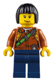 Female city jungle explorer with dark orange shirt, green strap, dark blue legs, black bob cut hair, peach lips, and lopsided smile - cty0806