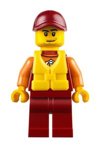 Coast Guard Minifigure - Coast Guard minifigure from Coast Guard City with a dark red cap featuring a smirk and a life jacket - cty0810