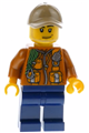 Jungle explorer with a dark orange jacket with pouches, dark blue legs, dark tan cap, smirk, and stubble beard - cty0820