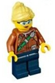 Female city jungle explorer with dark orange shirt with green strap, dark blue legs, and bright light yellow ponytail with swept sideways fringe - cty0822